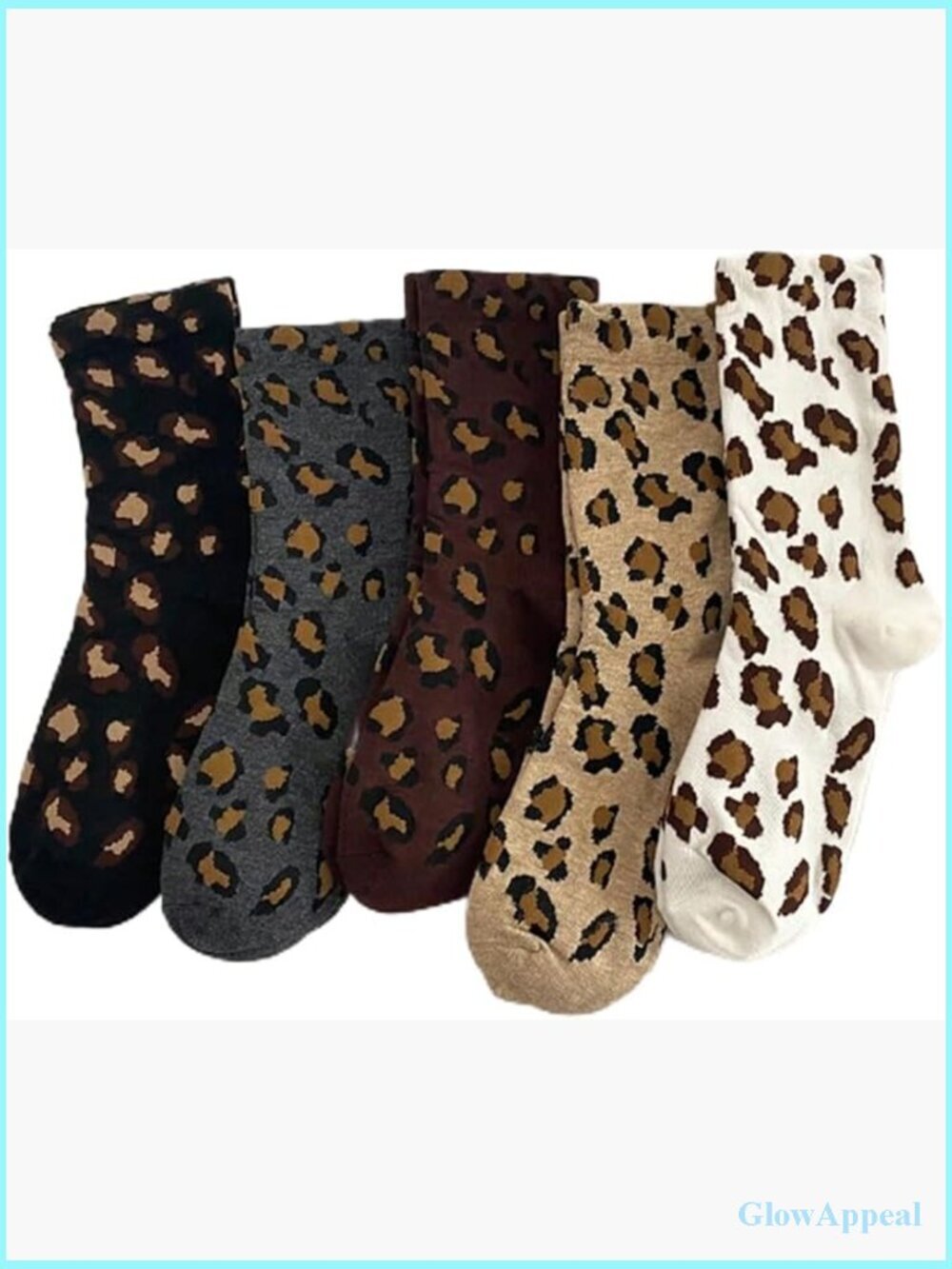 5 Pairs Womens Crew Socks Cozy Cotton Ankle Socks Warm Neutral Leopard Print